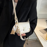 Soft Leather Crossbody Bag with Silk Scarf Women's Shoulder Bag