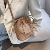 Winter PU Leather All-match Shoulder Bag Messenger Bag Drawstring Bucket Bag