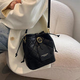 Winter PU Leather All-match Shoulder Bag Messenger Bag Drawstring Bucket Bag