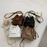 Winter PU Leather All-match Shoulder Bag Messenger Bag Drawstring Bucket Bag