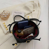 Winter PU Leather All-match Shoulder Bag Messenger Bag Drawstring Bucket Bag