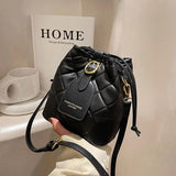 Winter PU Leather All-match Shoulder Bag Messenger Bag Drawstring Bucket Bag