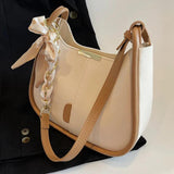 Women's Leather Chain Crossbody Bag Silk Scarf Handbag