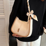 Women's Leather Chain Crossbody Bag Silk Scarf Handbag