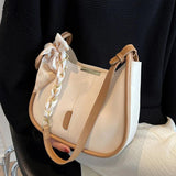 Women's Leather Chain Crossbody Bag Silk Scarf Handbag
