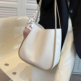 Female Stylish Soft Leather Tote Bag with Silk Scarf Decoration