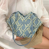 Leather And Cloth Handbag For Women All-Match Female Shoulder Bag
