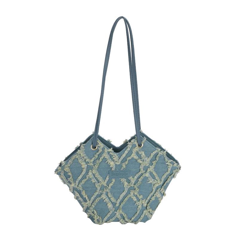 Leather And Cloth Handbag For Women All-Match Female Shoulder Bag