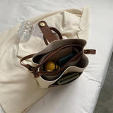 PU Leather Bucket Shoulder Bag Contrast Messenger Female Crossbody Handbag