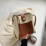PU Leather Bucket Shoulder Bag Contrast Messenger Female Crossbody Handbag