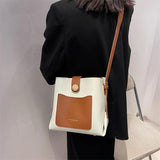 PU Leather Bucket Shoulder Bag Contrast Messenger Female Crossbody Handbag