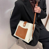 PU Leather Bucket Shoulder Bag Contrast Messenger Female Crossbody Handbag