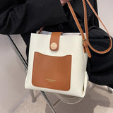 PU Leather Bucket Shoulder Bag Contrast Messenger Female Crossbody Handbag