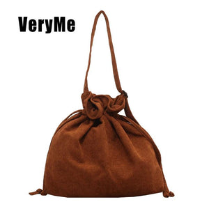 Vintage Corduroy Bucket Bag Top Handle Handbag