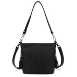 2 Straps PU Leather Shoulder Bags for Women Bucket Tassel Soild Women Messenger