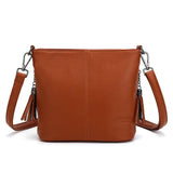 2 Straps PU Leather Shoulder Bags for Women Bucket Tassel Soild Women Messenger