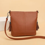 2 Straps PU Leather Shoulder Bags for Women Bucket Tassel Soild Women Messenger