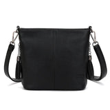 2 Straps PU Leather Shoulder Bags for Women Bucket Tassel Soild Women Messenger