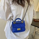 Solid Rhombus Chain Handbag PU Ladies One-shoulder Small Square Bag