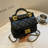 Solid Rhombus Chain Handbag PU Ladies One-shoulder Small Square Bag