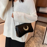Women Leather Armpit Bag Chain Crossbody Handbag Arc Bag