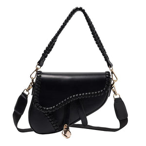 Casual PU Saddle Women Bag with Shoulder Handle and Hasp Zipper