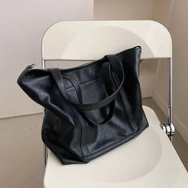 Women Large Capacity Shopping Bag Soft Leather Shoulder Bag