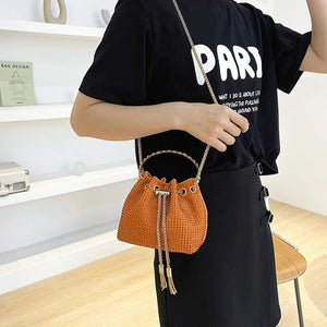 Round Handle Rhinestone Bucket Bag for Women