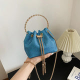 Round Handle Rhinestone Bucket Bag for Women