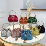 Round Handle Rhinestone Bucket Bag for Women