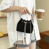 Round Handle Rhinestone Bucket Bag for Women