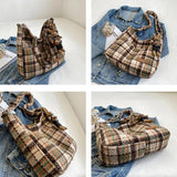 Wool Knitting Large Capacity Women Handbag Winter Checker Shoulder Bag