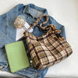 Wool Knitting Large Capacity Women Handbag Winter Checker Shoulder Bag