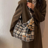 Wool Knitting Large Capacity Women Handbag Winter Checker Shoulder Bag