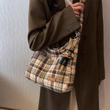 Wool Knitting Large Capacity Women Handbag Winter Checker Shoulder Bag