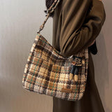 Wool Knitting Large Capacity Women Handbag Winter Checker Shoulder Bag