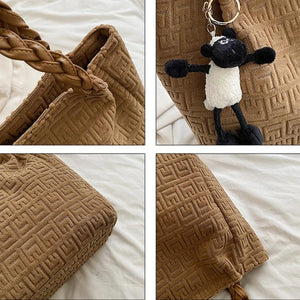 Winter Women's Corduroy Shoulder Bag Striped Tote Lady Purse Handbag