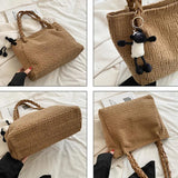 Winter Women's Corduroy Shoulder Bag Striped Tote Lady Purse Handbag