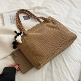 Winter Women's Corduroy Shoulder Bag Striped Tote Lady Purse Handbag