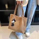 Winter Women's Corduroy Shoulder Bag Striped Tote Lady Purse Handbag