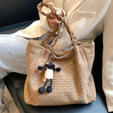 Winter Women's Corduroy Shoulder Bag Striped Tote Lady Purse Handbag