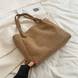Winter Women's Corduroy Shoulder Bag Striped Tote Lady Purse Handbag