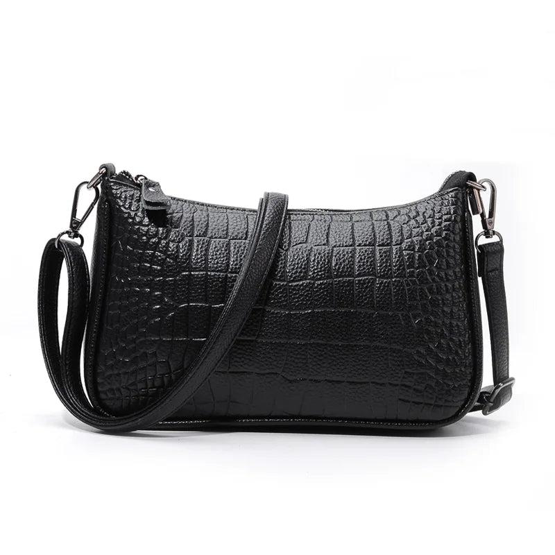 Crocodile Pattern Leather Women's Shoulder Bag Zipper Handbag