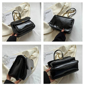 Vintage PU Leather Crossbody Bag with Chains Shoulder Strap