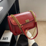 Vintage PU Leather Crossbody Bag with Chains Shoulder Strap