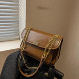Vintage PU Leather Crossbody Bag with Chains Shoulder Strap