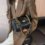 Vintage PU Leather Crossbody Bag with Chains Shoulder Strap