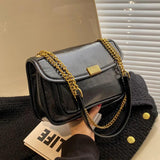Vintage PU Leather Crossbody Bag with Chains Shoulder Strap