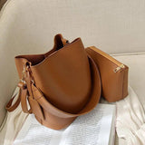 2-piece Set PU Leather Women's Handbags Casual Tote Bucket Shoulder Crossbody Ba