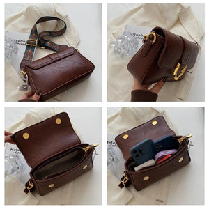 Vintage PU Leather Crossbody Bags for Women - Retro Shoulder Messenger Bag